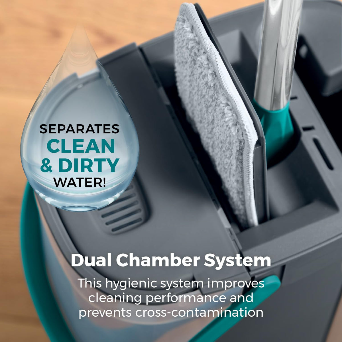 Tower Flat Mop and Bucket Set with 2 Washable Microfibre Mop Heads - Teal 3