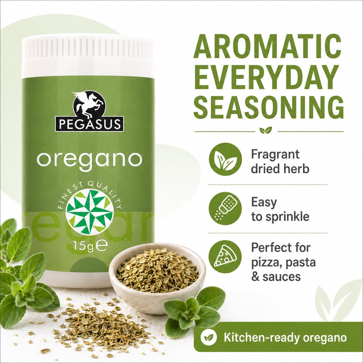 Pegasus Dried Oregano Leaves - 15g Jar | Premium Mediterranean Herb | Multi-Purpose Seasoning 4