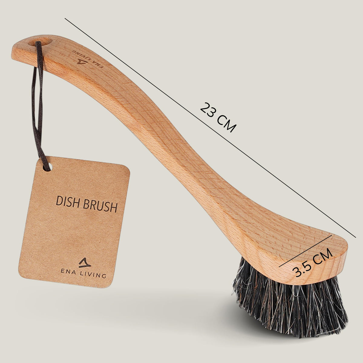 ENA Living Wooden Dish Brush - Sustainable Beechwood, Horse Hair Bristles | 26x4 cm 4