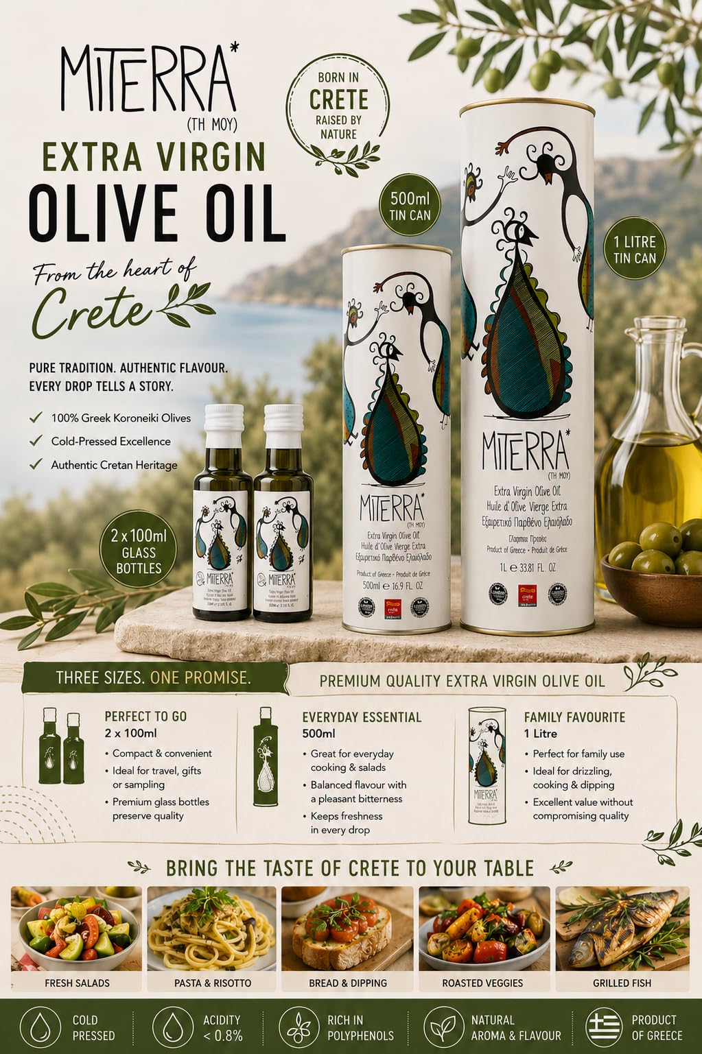 MITERRA Cretan Extra Virgin Olive Oil - Cold-Pressed Koroneiki Olives | 500ml 4