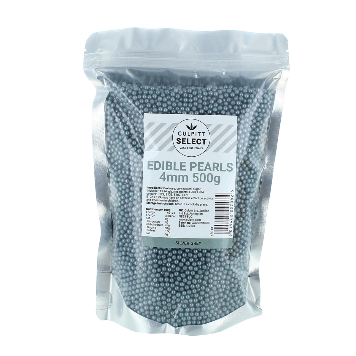 Culpitt Select Silver Grey Pearls - 4mm Edible Cake Decorations | 500g Pouch