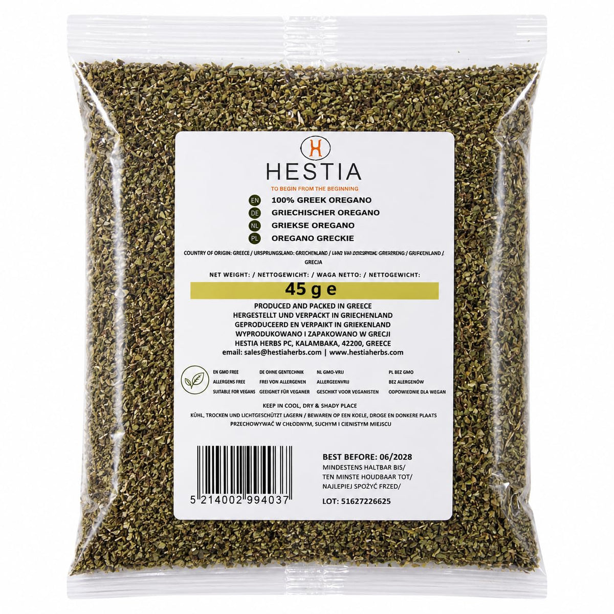 Hestia Herbs Greek Dried Oregano - 45g | Whole Spice | Non-GMO