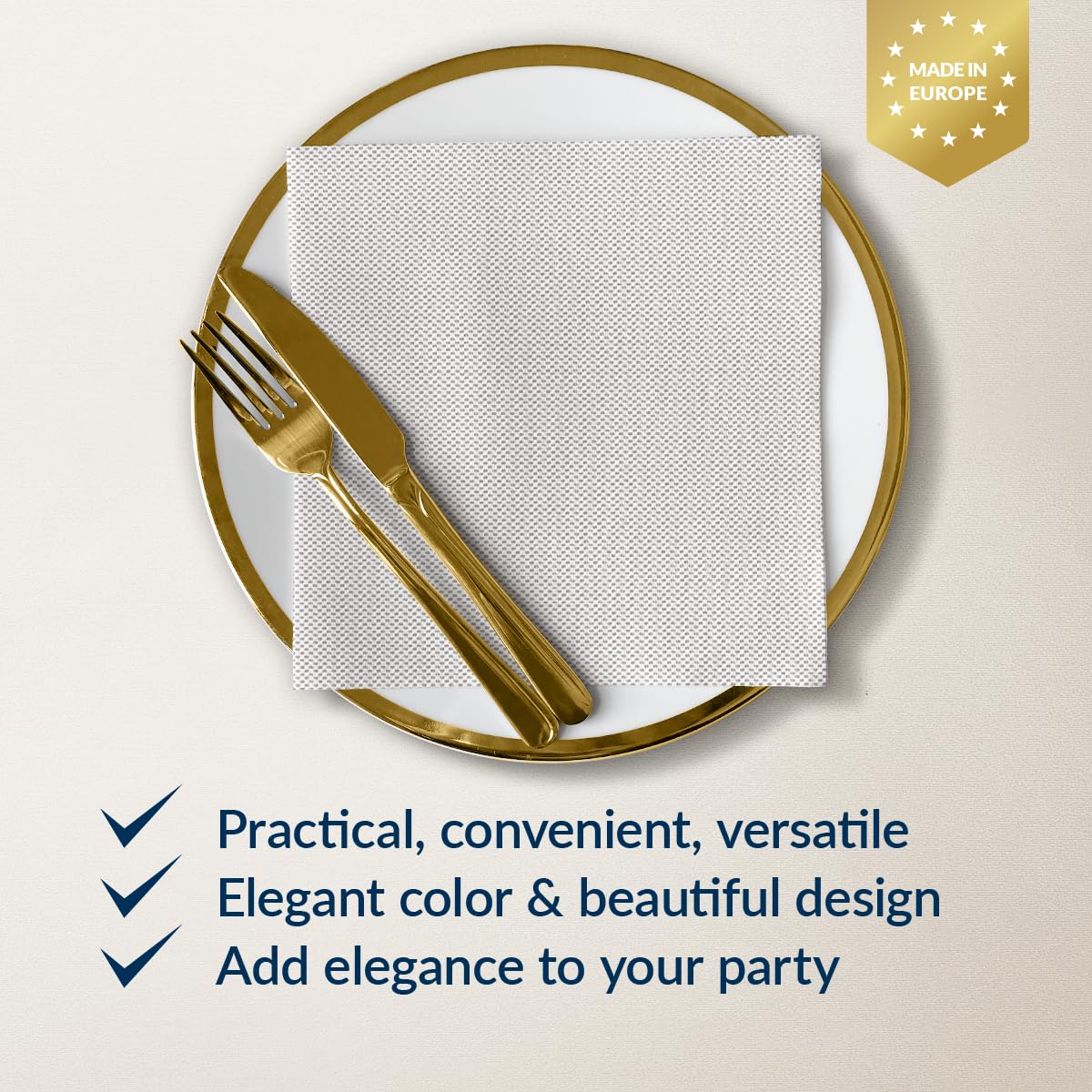 PAW Decor Collection Linen Feel Napkins - Fabric Design Beige | 40 x 40 cm | 50 Pack 2