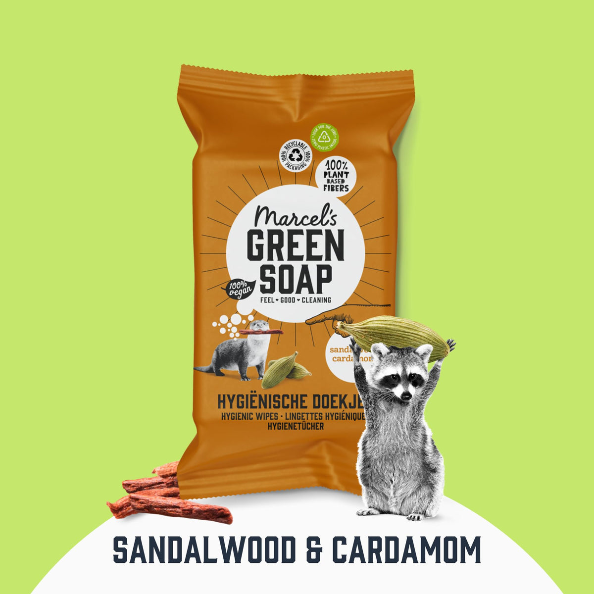 Marcel's Green Soap Hygienic Cleaning Wipes - Sandalwood & Cardamom Scent | Pack of 60 6