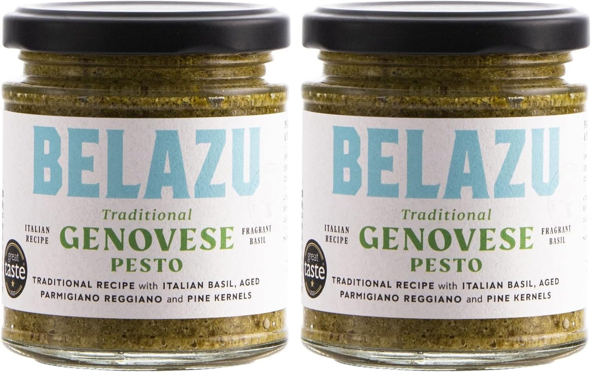 Belazu Traditional Genovese Pesto - Basil, Garlic, Pine Kernels, Parmigiano Reggiano | 165g (Pack of 2)
