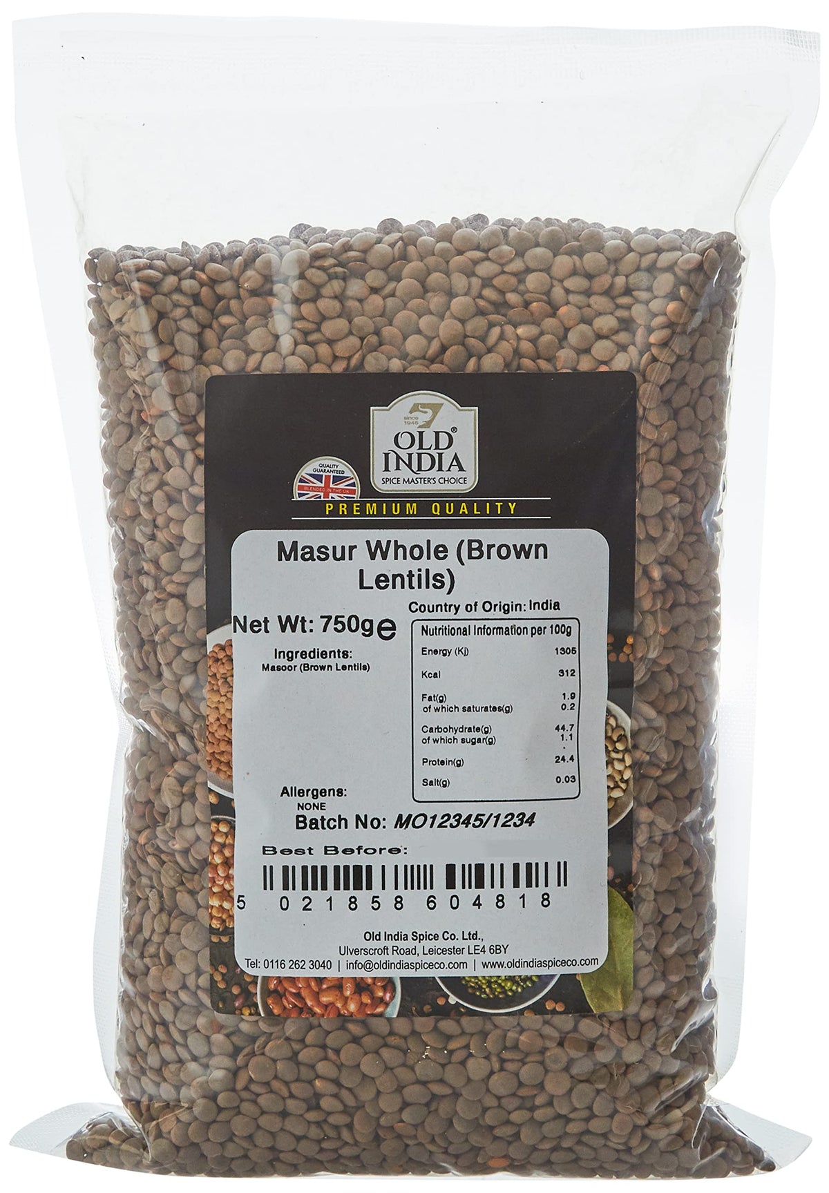 Old India Masoor Whole Brown Lentils - 750g | Natural, Additive-Free