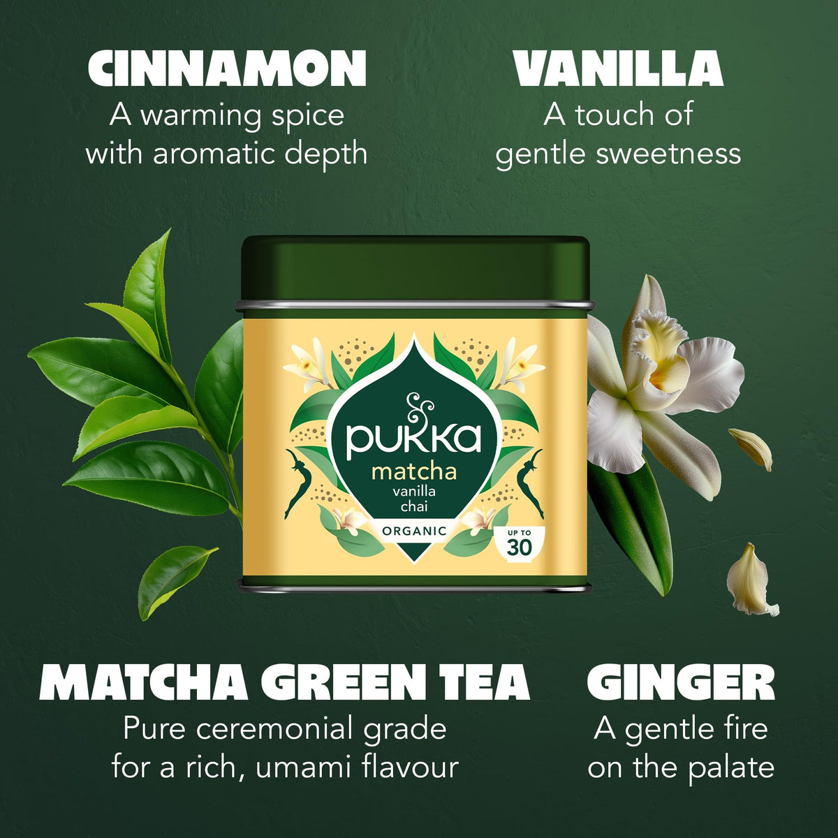 Pukka Herbs Organic Matcha Vanilla Chai Powder - 30g Tin | Warming & Aromatic 3