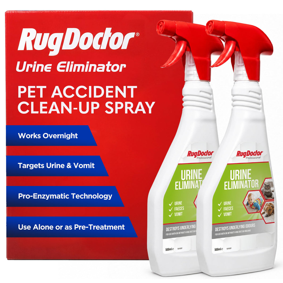 Rug Doctor Urine Eliminator - Pro-Enzymatic Formula for Pet Stains & Odors | 500 ml Trigger Spray (Pack of 2)