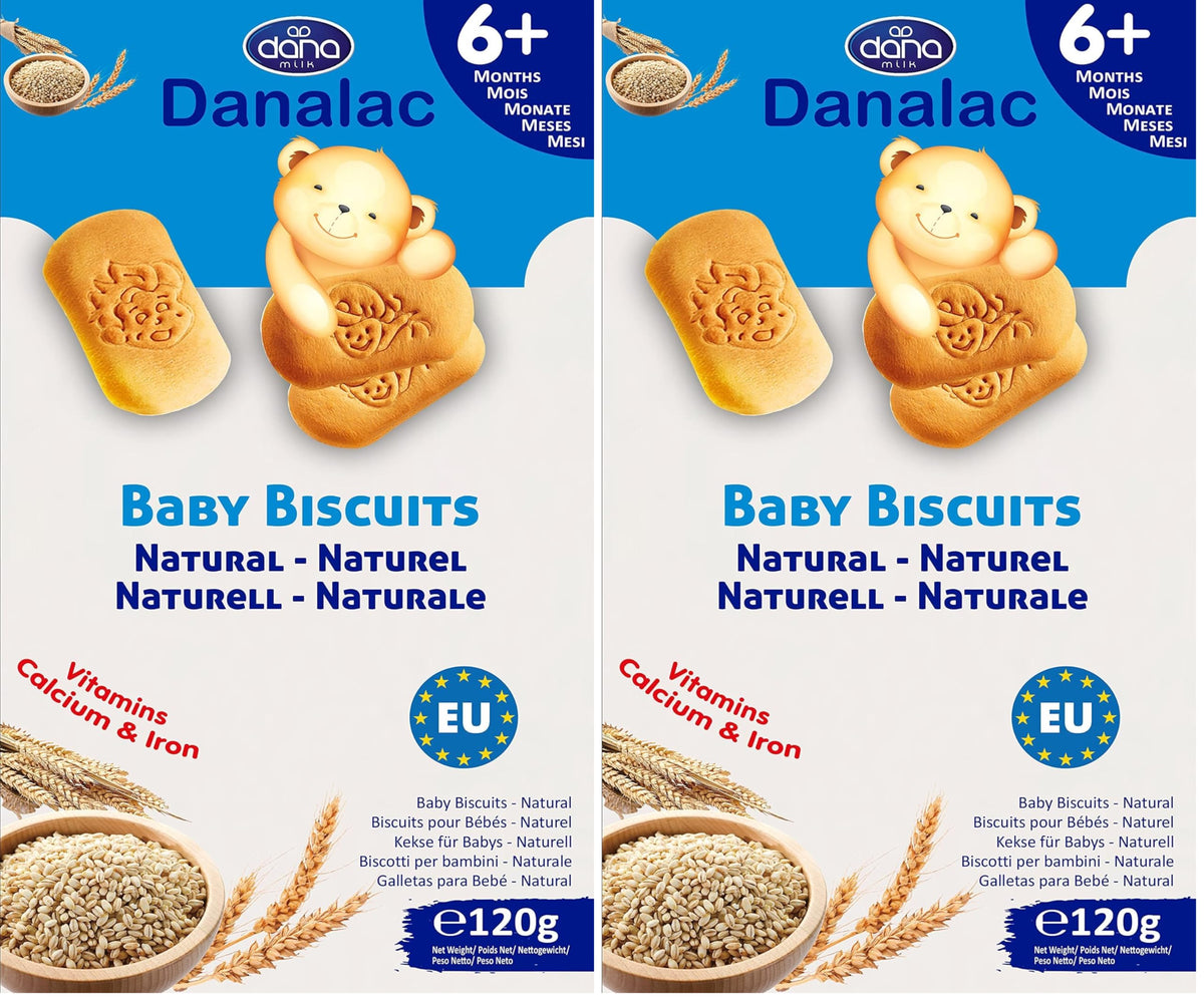 Danalac Natural Baby Biscuits - Finger Food Snack for Toddlers 6+ Months, 240g Pack of 2