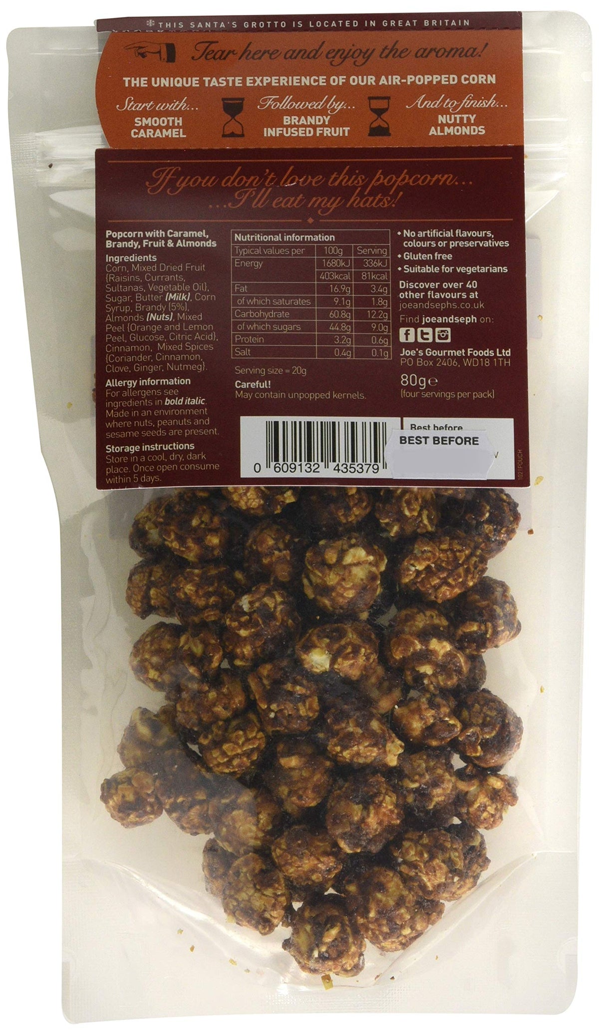 Joe & Seph's Mince Pie Popcorn - Festive Spiced Fruit & Brandy Infused | 80g Pouch