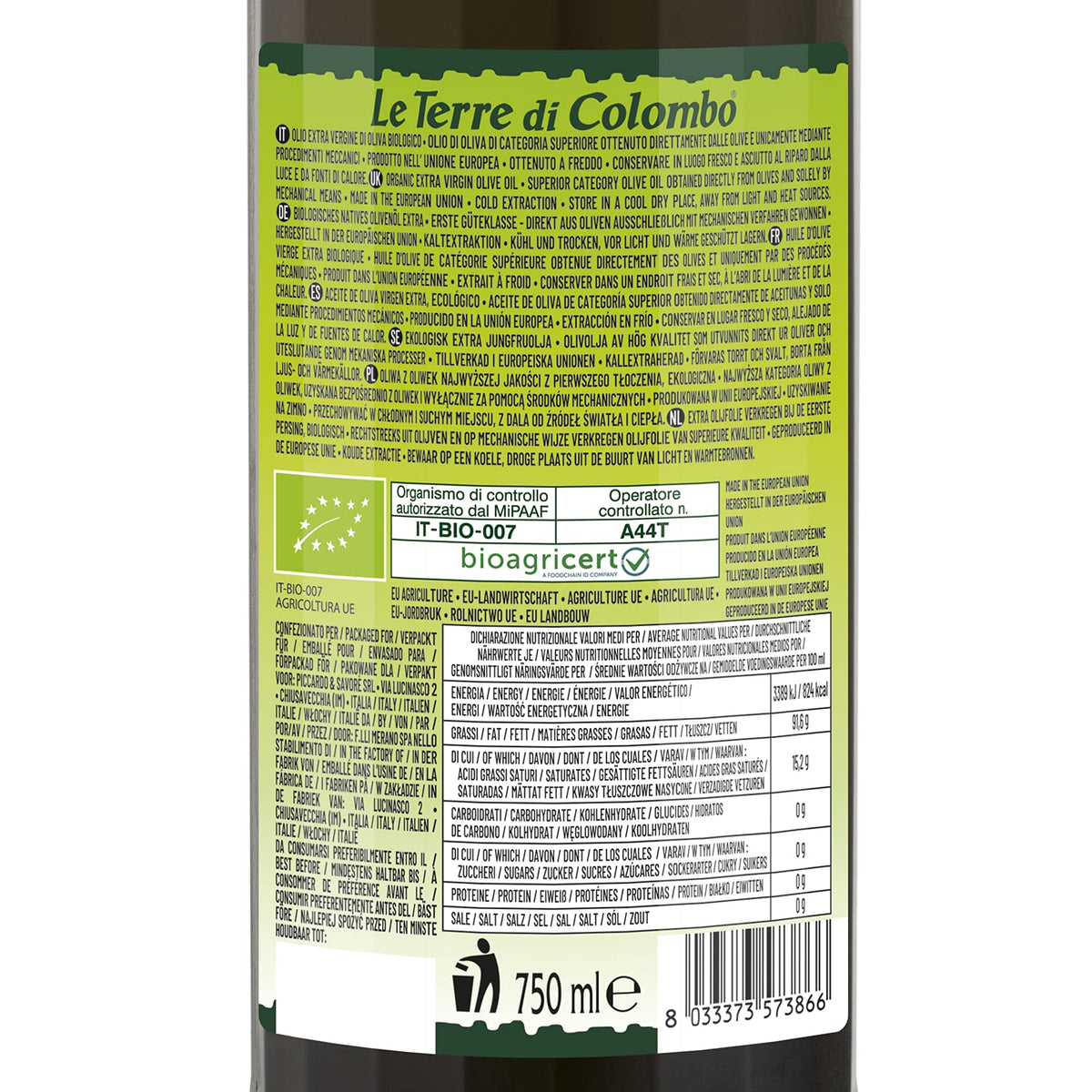 Le Terre di Colombo Extra Virgin Olive Oil - Organic, Cold Pressed, 750ml 3