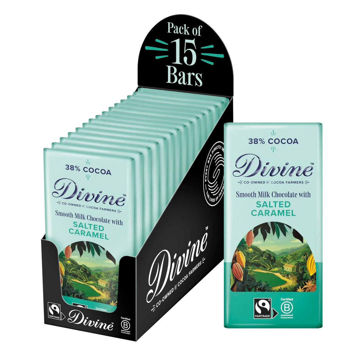 Divine 38% Cocoa Milk Chocolate with Salted Caramel - 15 x 90g Bars