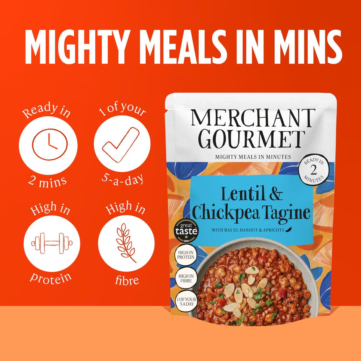 Merchant Gourmet Lentil & Chickpea Tagine with Ras El Hanout - Ready in 2 Mins | 6 x 280g Pouches | High Protein 3