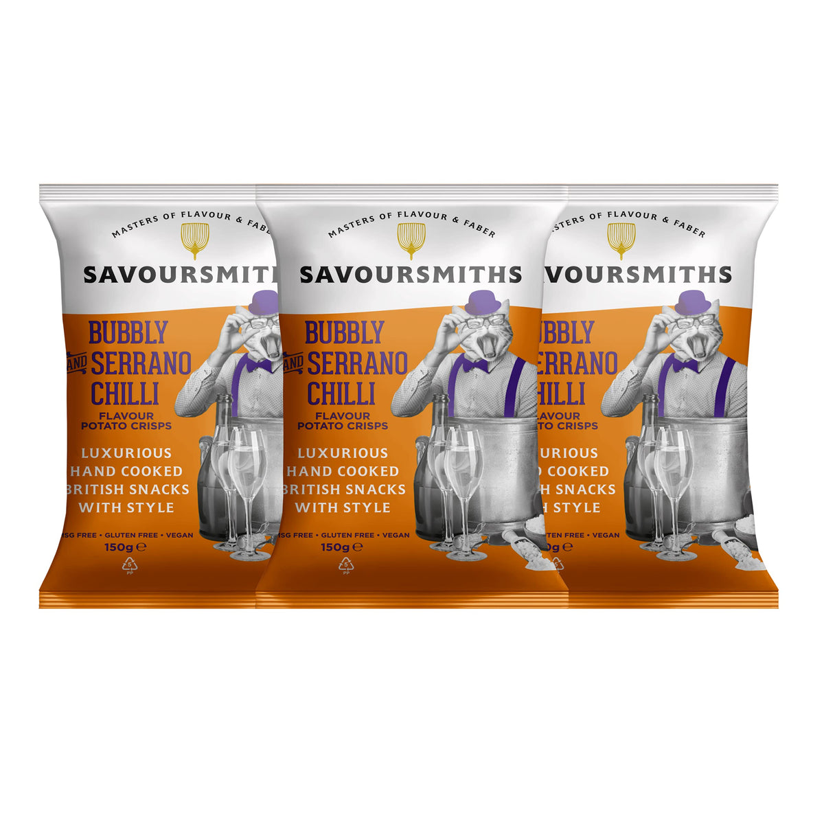 SAVOURSMITHS Bubbly & Serrano Chilli Crisps - 150g Multipack (Pack of 3)