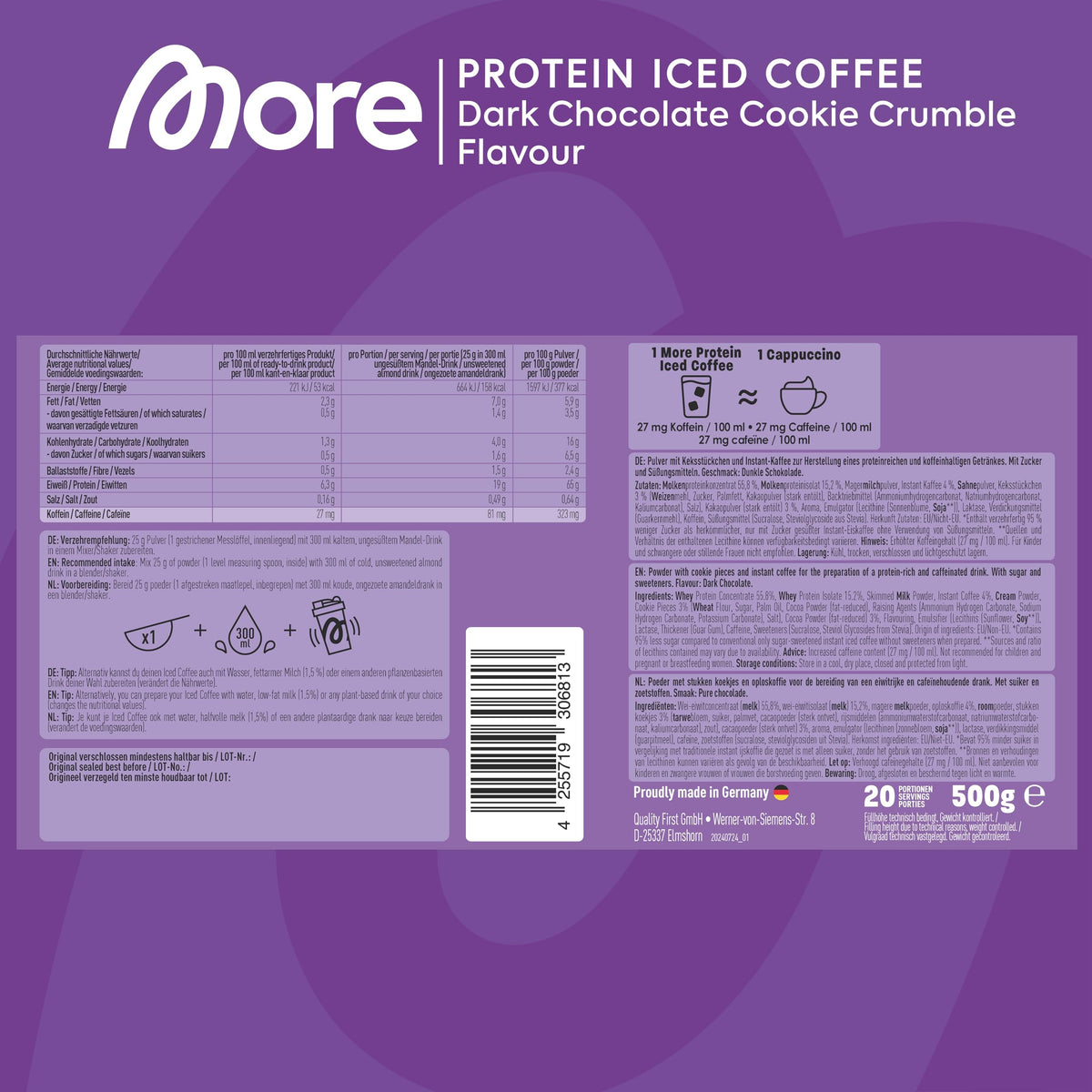MORE NUTRITION Protein Iced Coffee - Dark Chocolate Cookie Crumble, 500g 4