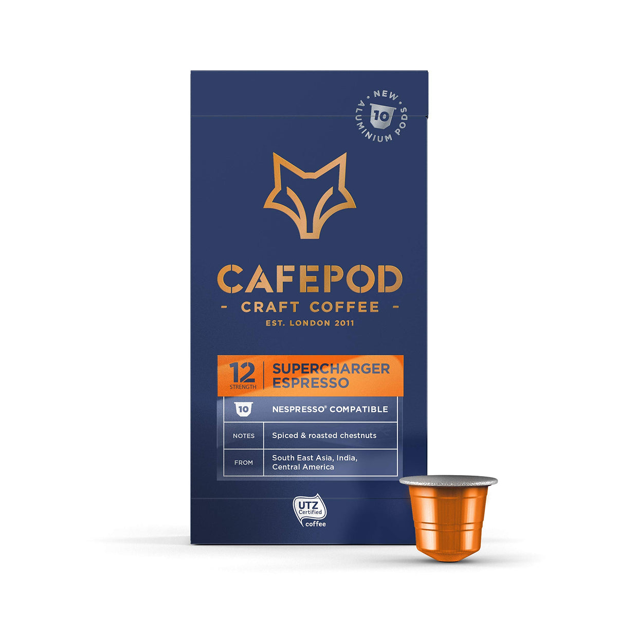 CafePod Craft Coffee Supercharger Espresso - Dark & Bold Roast | Spiced Chestnut Notes | 10 Capsules