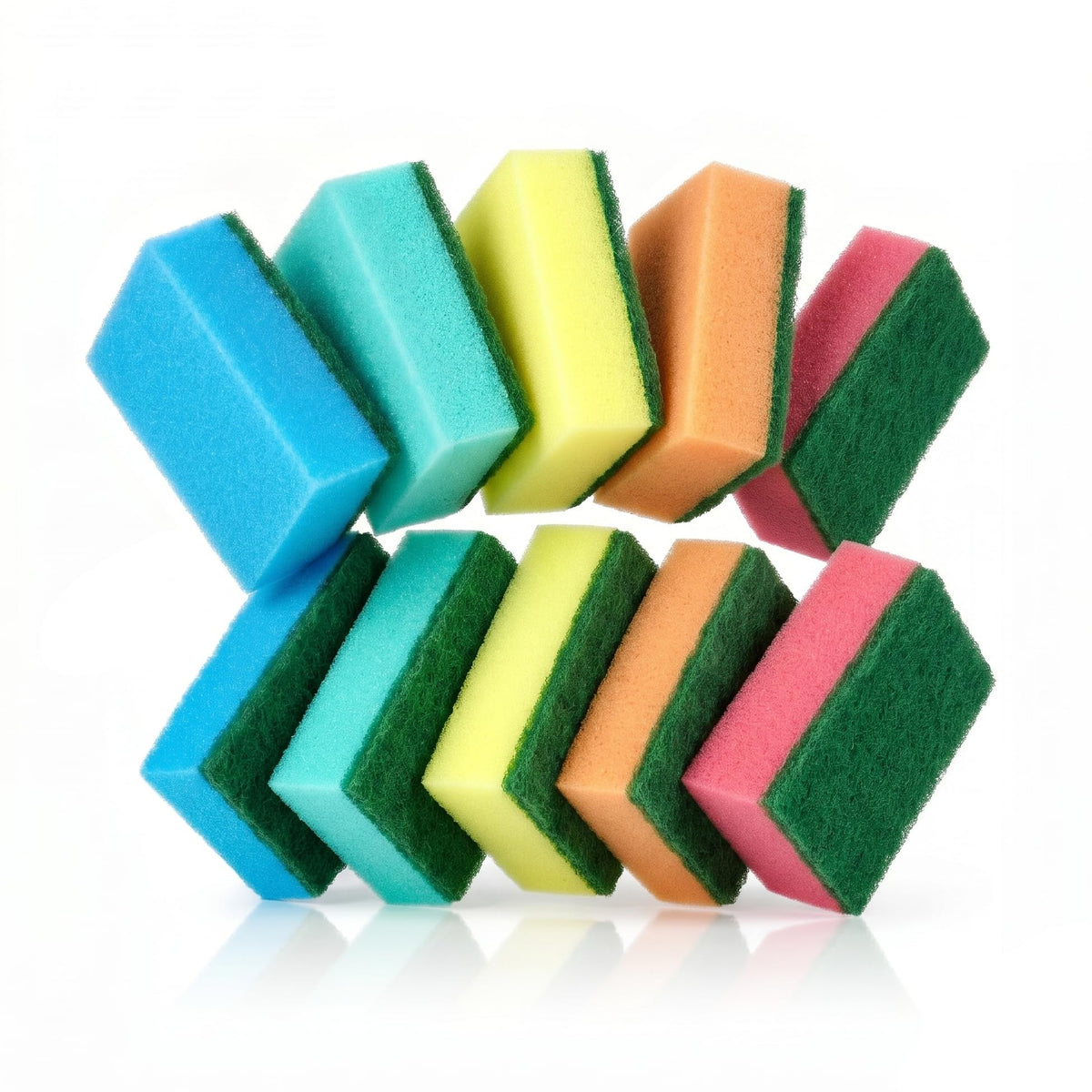 IDEA HOME Ms. KITCHEN Dishwashing Sponge - Dual-Sided Scrubber | Set of 10 | Multicolor