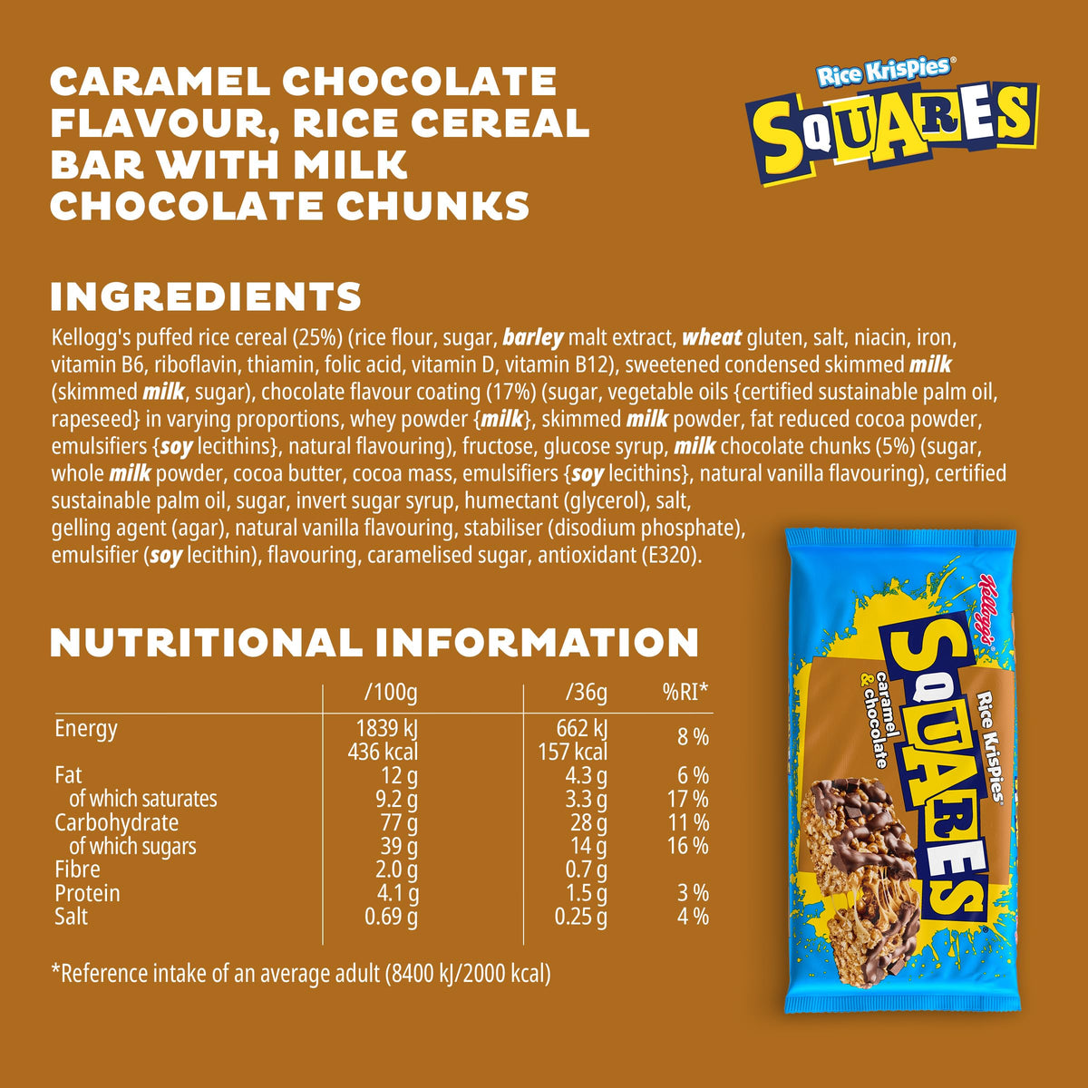 Rice Krispies Squares Caramel Chocolate Cereal Bars - 4 x 36g Bars 3