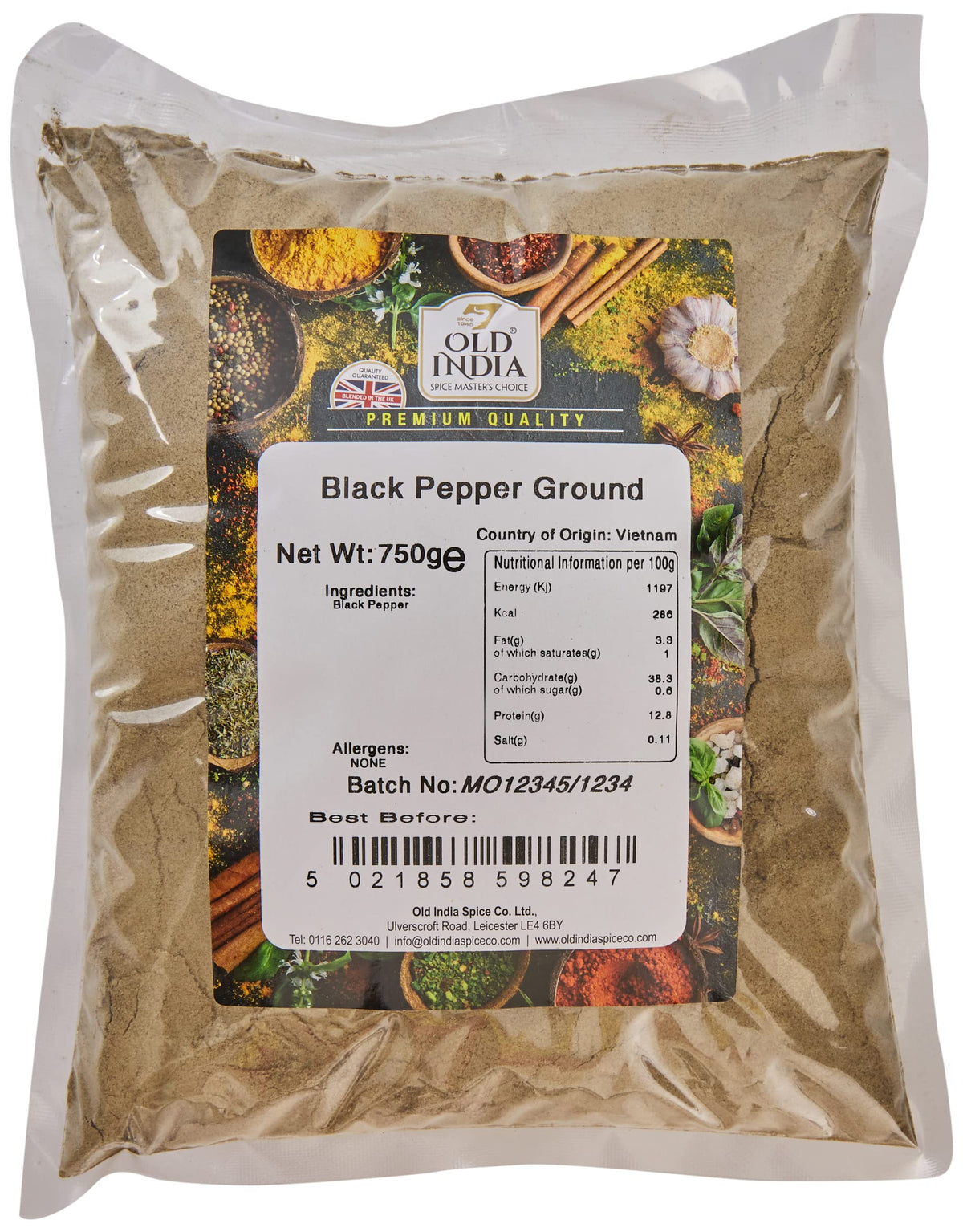 Old India Ground Black Pepper - 750g Bag | Natural, Additive-Free 1