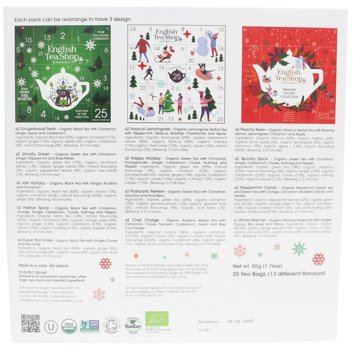 English Tea Shop Organic White Ornaments Advent Calendar - 25 Count 3