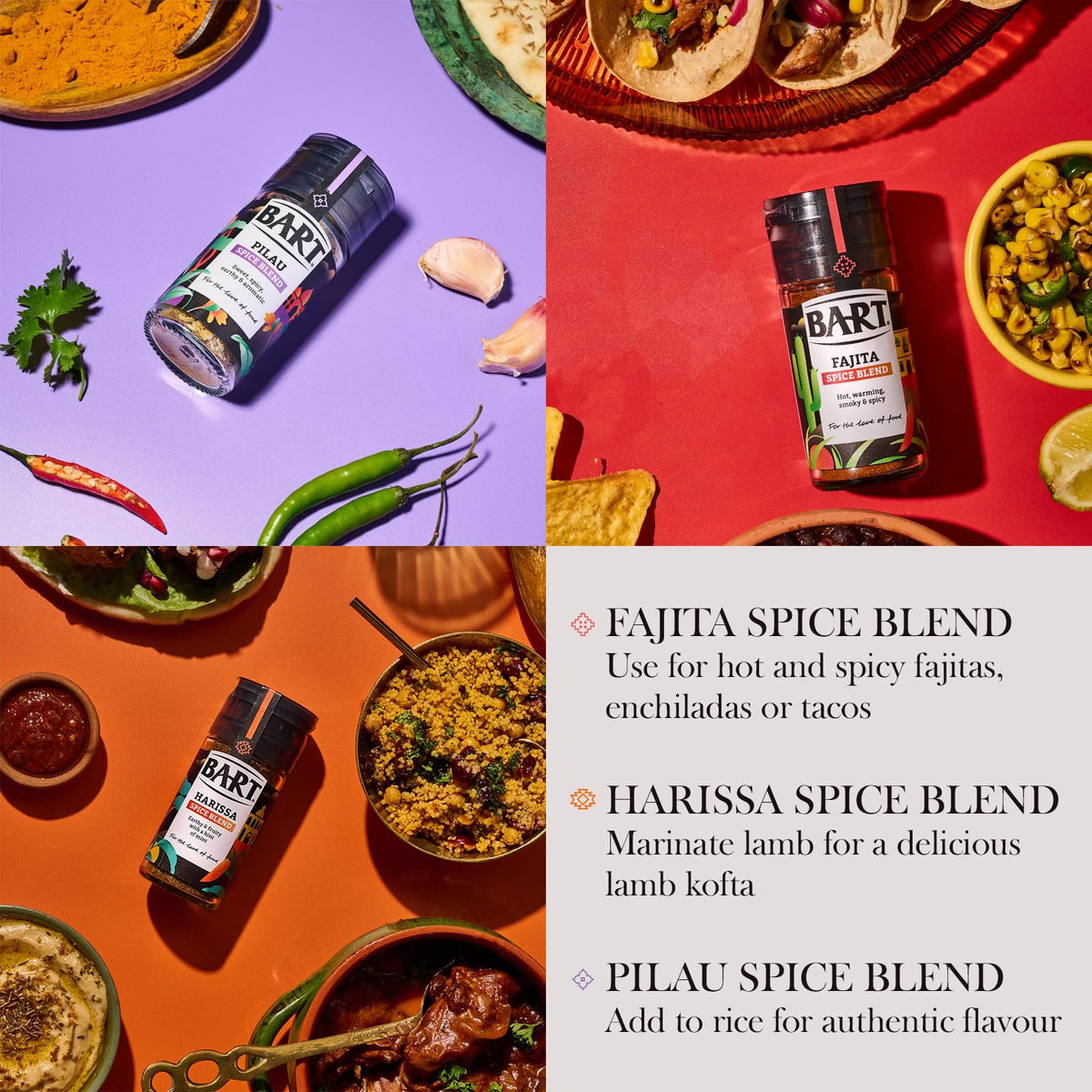 BART Spice Blend Collection - Ras el Hanout, Piri Piri, Pilau, Jerk, Harissa, Cajun - 6 Piece Set 3