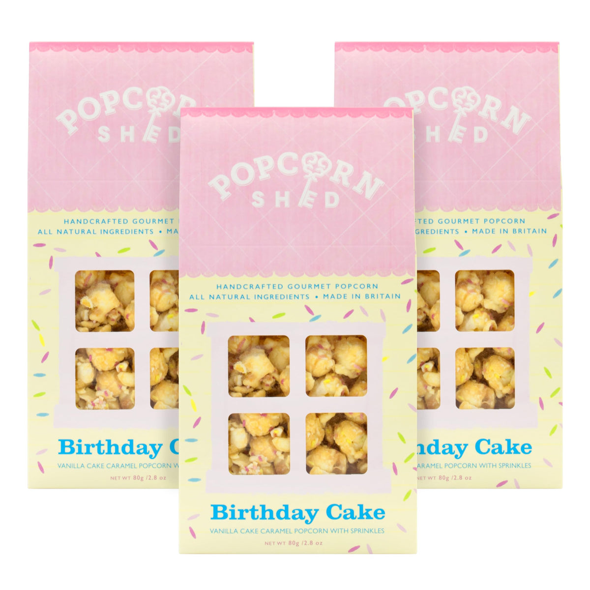 Popcorn Shed Birthday Cake Gourmet Popcorn - Vanilla Caramel Flavour | 3 x 80g Packs