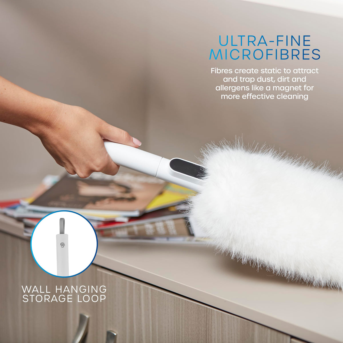 Swan Ultra-Fine Microfibre 2-in-1 Duster - Flat & Tubular Modes | Machine Washable | White 3