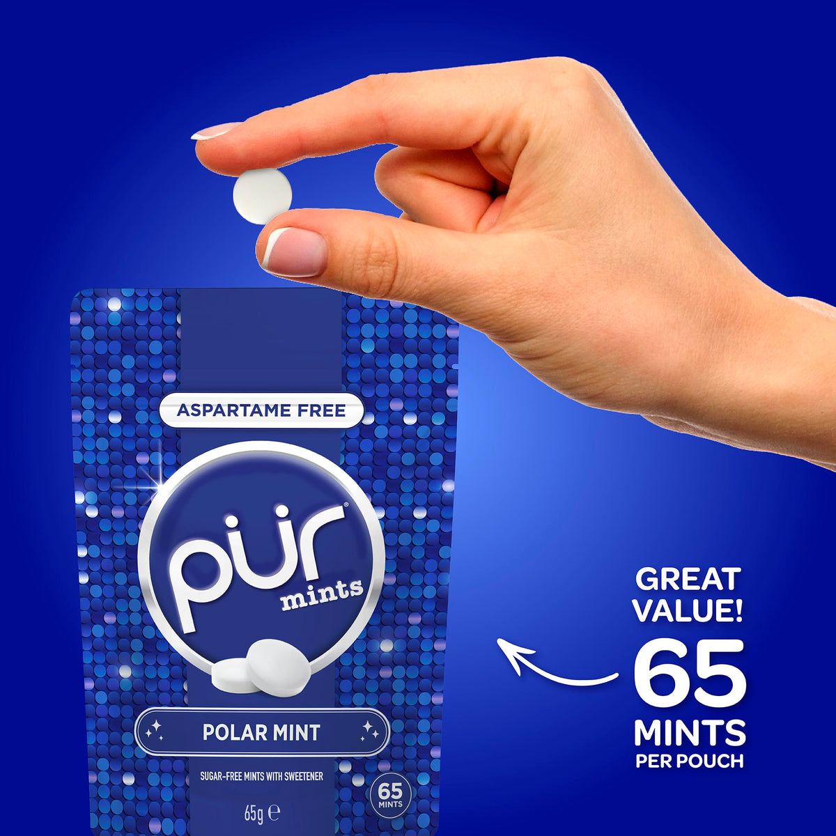 PUR Mints Polar Mint Sugar Free Breath Mints - 65 Count (Pack of 3)