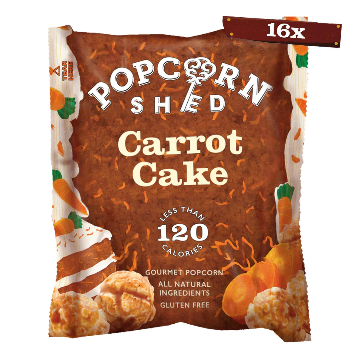 Popcorn Shed Carrot Cake Gourmet Popcorn - Gluten Free, 16 x 24g Packs 8