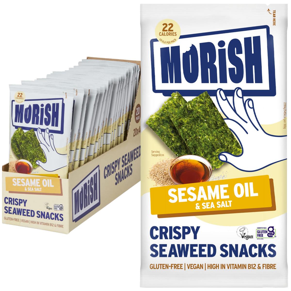 MORiSH Crispy Sesame Oil Seaweed Snacks - 20 Pack | 22 Calories Each | Gluten-Free