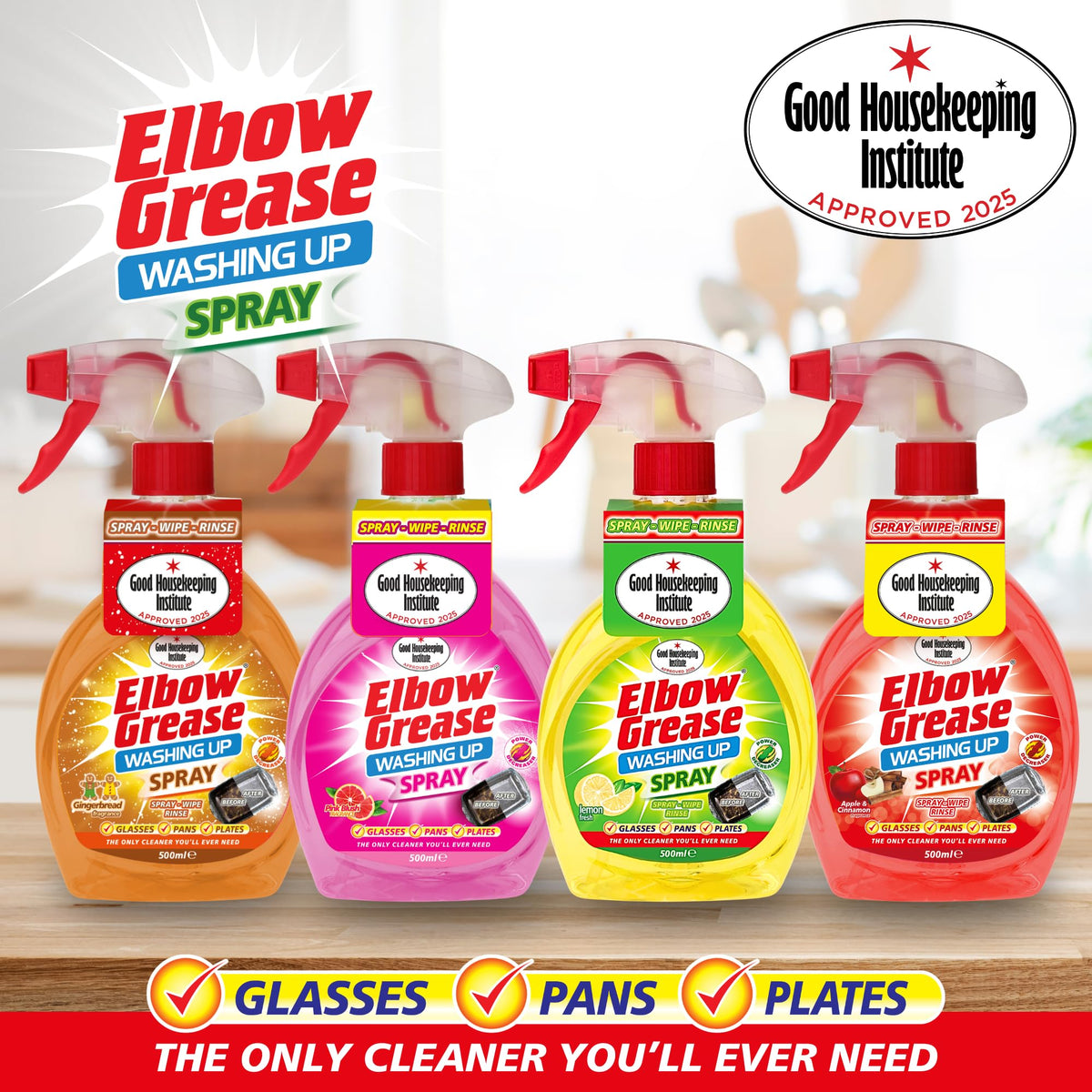 Elbow Grease Washing Up Liquid Spray - Fast-Acting Degreaser | 500ml (Pack of 2)