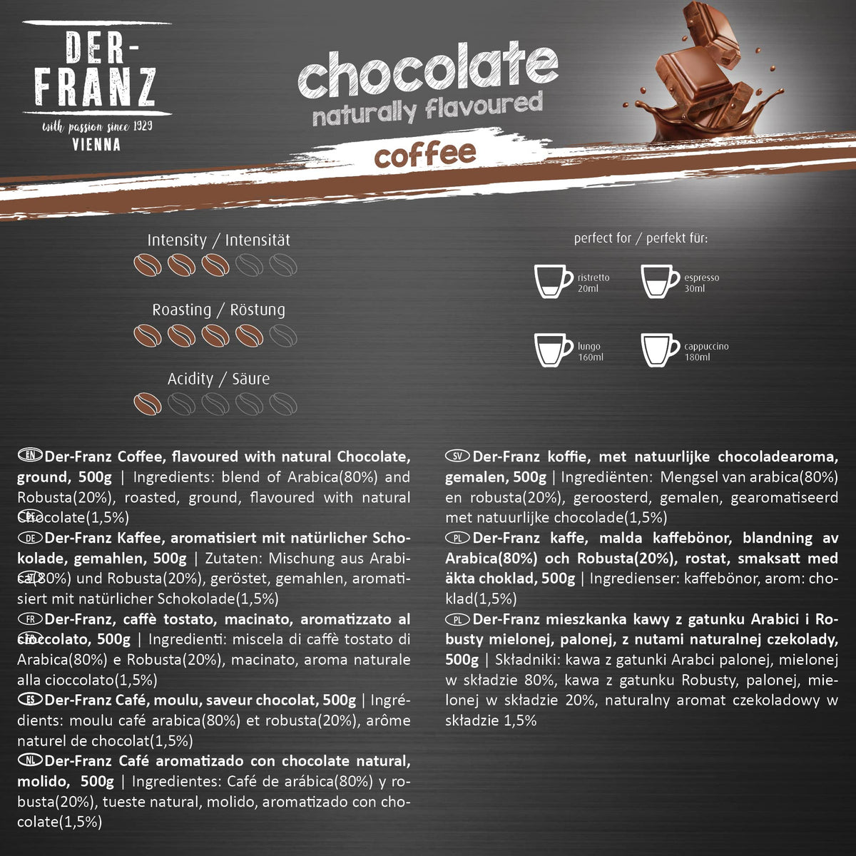 Der-Franz Chocolate Flavoured Ground Coffee - 1000g (2 x 500g Packs) 3