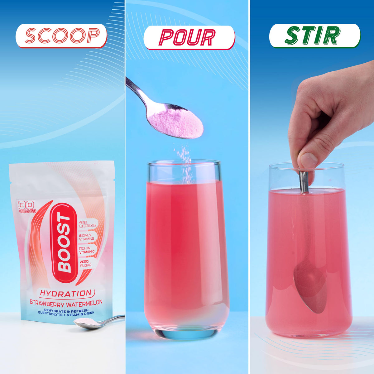 Boost Hydration Powder Strawberry Watermelon - Zero Sugar Electrolytes | 30 Servings 3