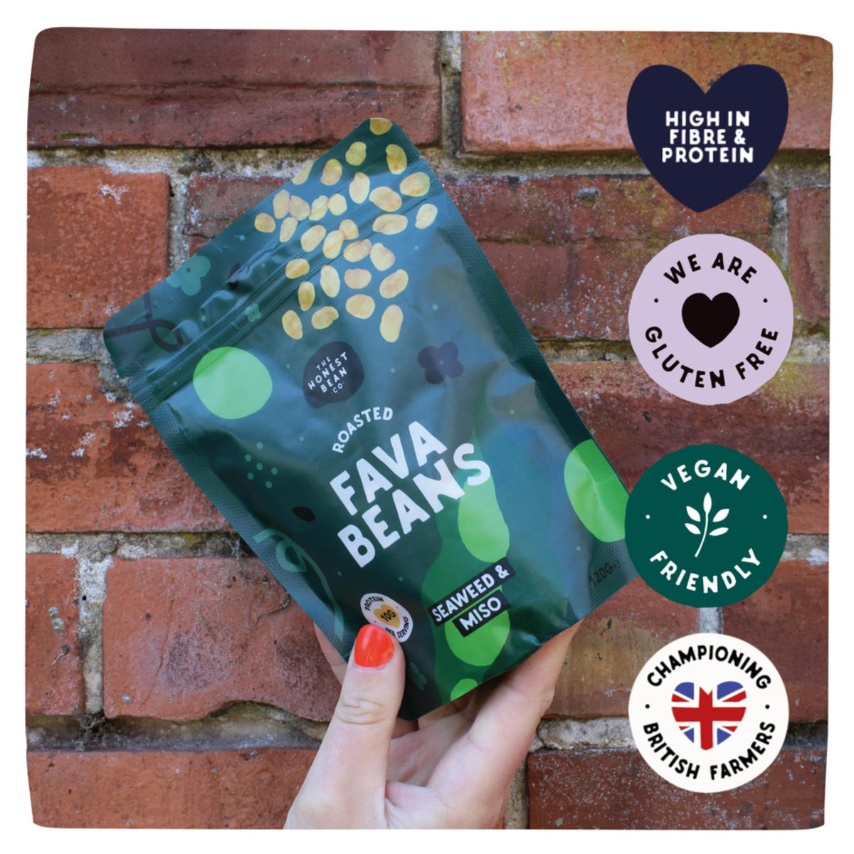 The Honest Bean Co Roasted Fava Bean, Seaweed & Miso Snack - Plant Based, Sustainable Protein | 120g (6-Pack) 6