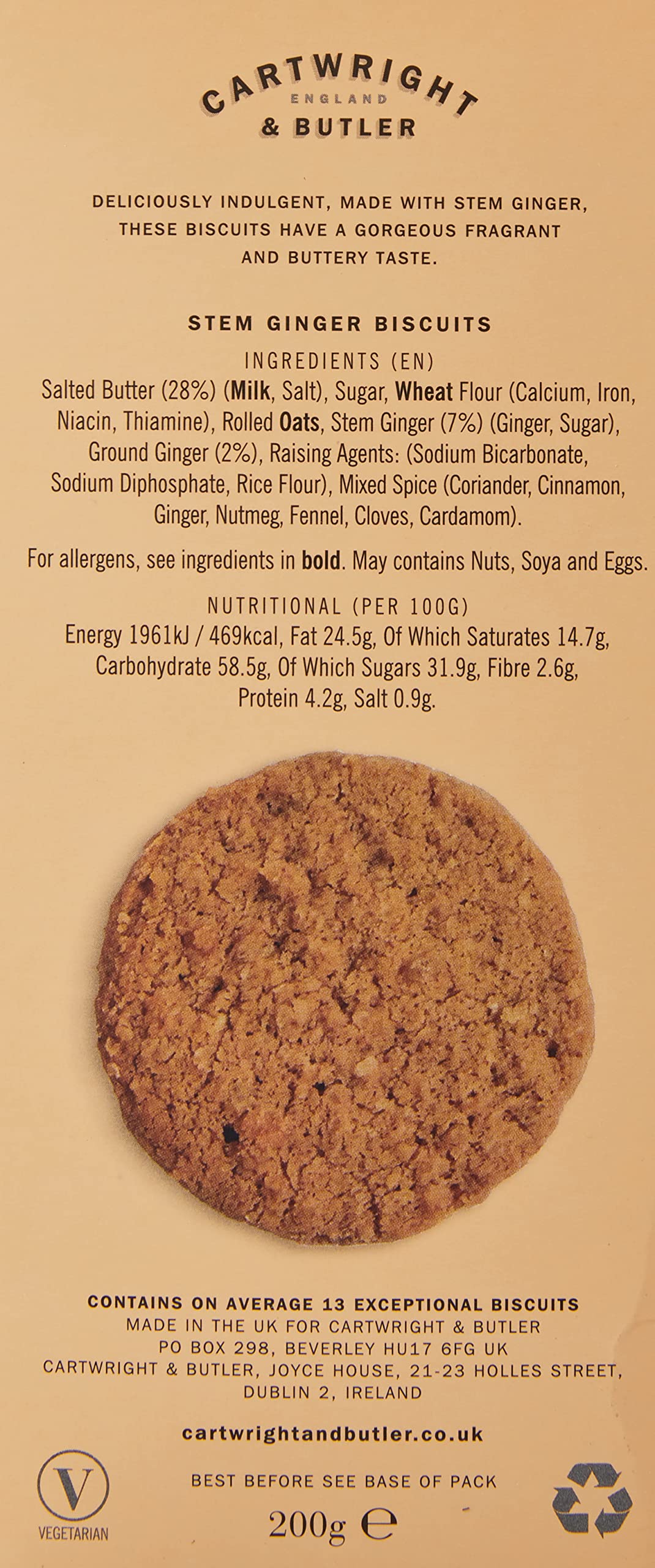 Cartwright & Butler Stem Ginger Biscuits - Pack of 3 | 600g