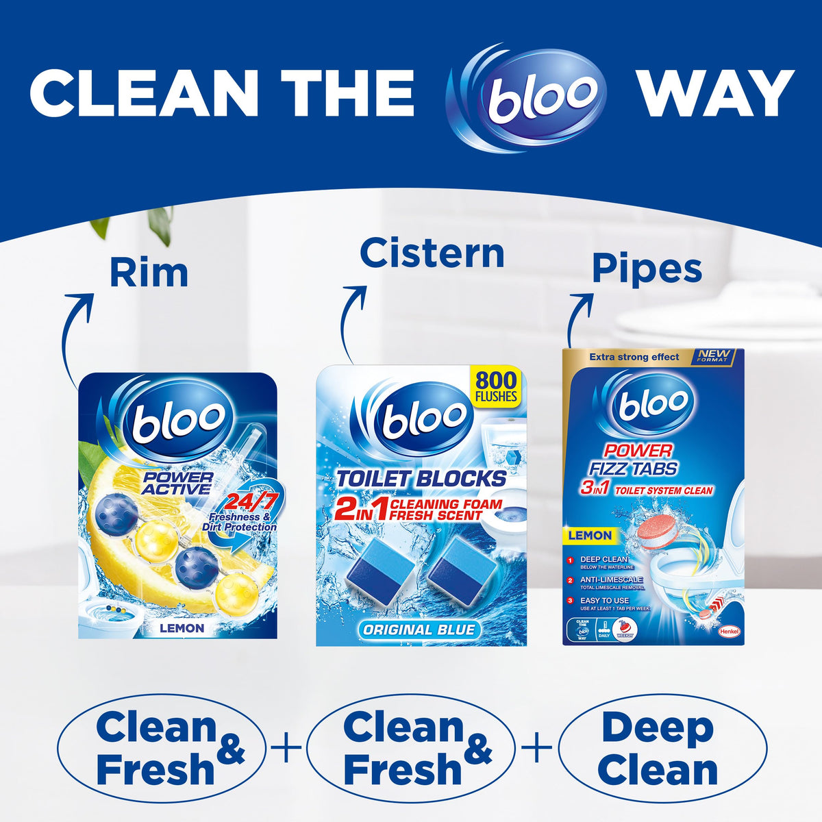 Bloo Power Active Toilet Rim Block - Lemon Scent, Anti-Limescale, Cleaning Foam | 2 x 3 Count 7