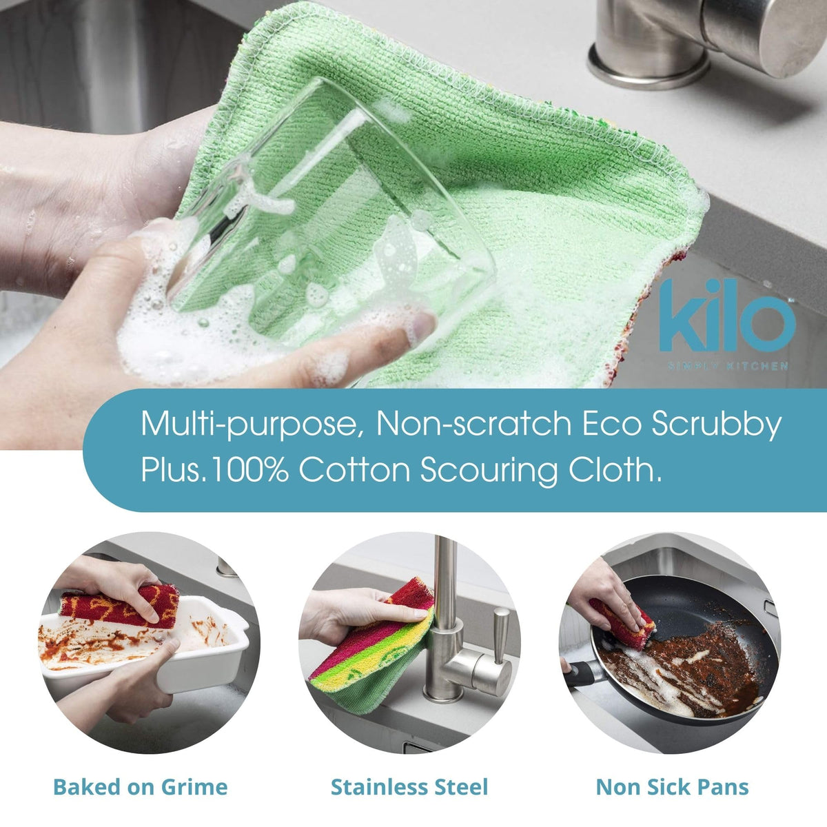 Kilo Scrubby Plus Non-Scratch Scourer with Delicate Cleaning Cloth - Set of 2 | Multi-Colour | 17x14cm 2