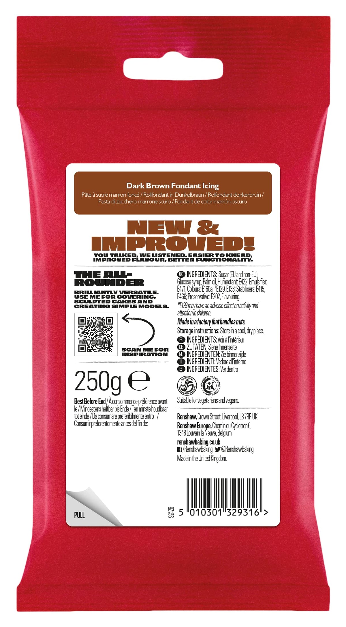 Renshaw Just Roll With It Fondant Icing - Dark Brown, 250g (Pack of 2)
