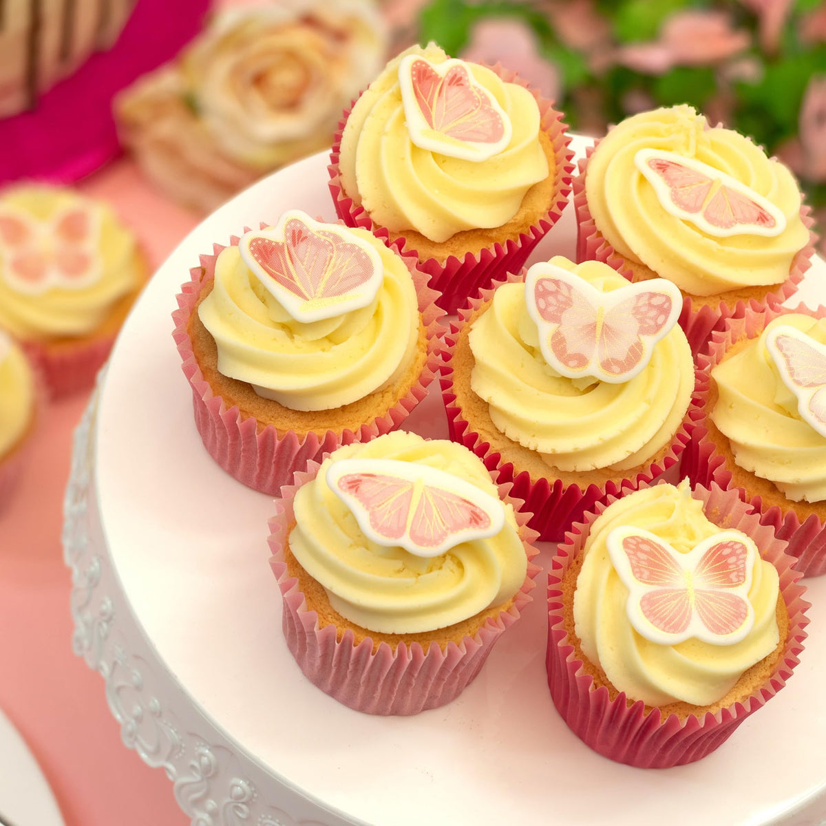 Culpitt Pink & Gold Butterflies Edible Cupcake Toppers - 32 Count | Fondant Sugar Paste 4