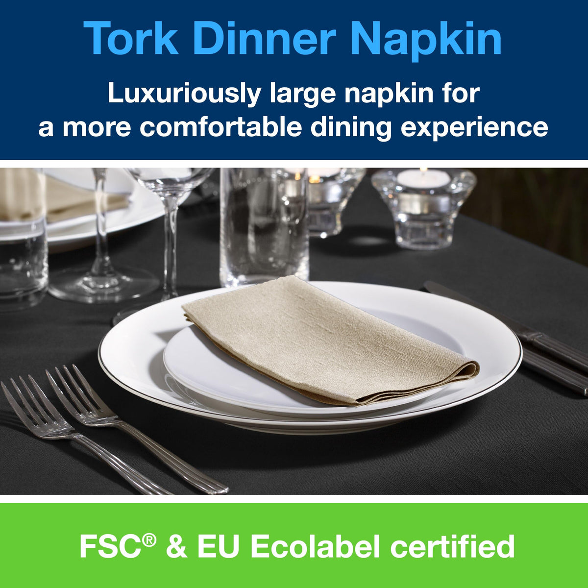 Tork Natural Dinner Napkin - 2 Ply, 150 Count | 39.5cm x 39cm Unfolded 3