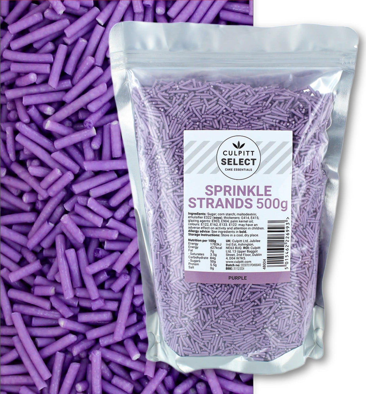 Culpitt Purple Sugar Strand Sprinkles - 500g Pouch | Edible Decorations