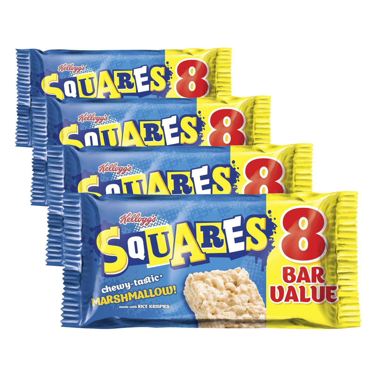 Rice Krispies Squares Marshmallow Cereal Bars - 224g Pack of 4