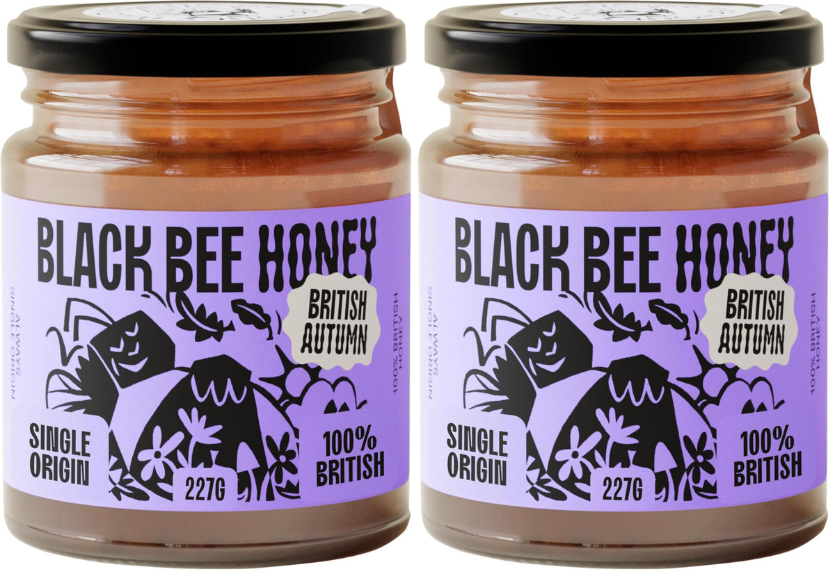 Black Bee Honey Pure British Autumn Raw Honey - 227g Glass Jar | Thick & Aromatic | Single Origin