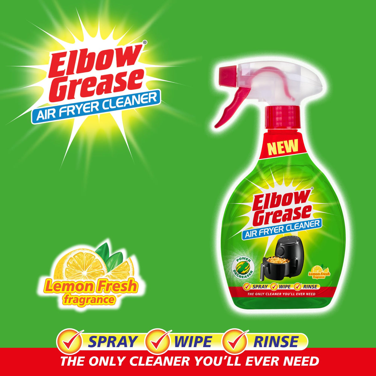 Elbow Grease Air Fryer Cleaner Spray - Cuts Grease & Grime, Lemon Scent, 500ml