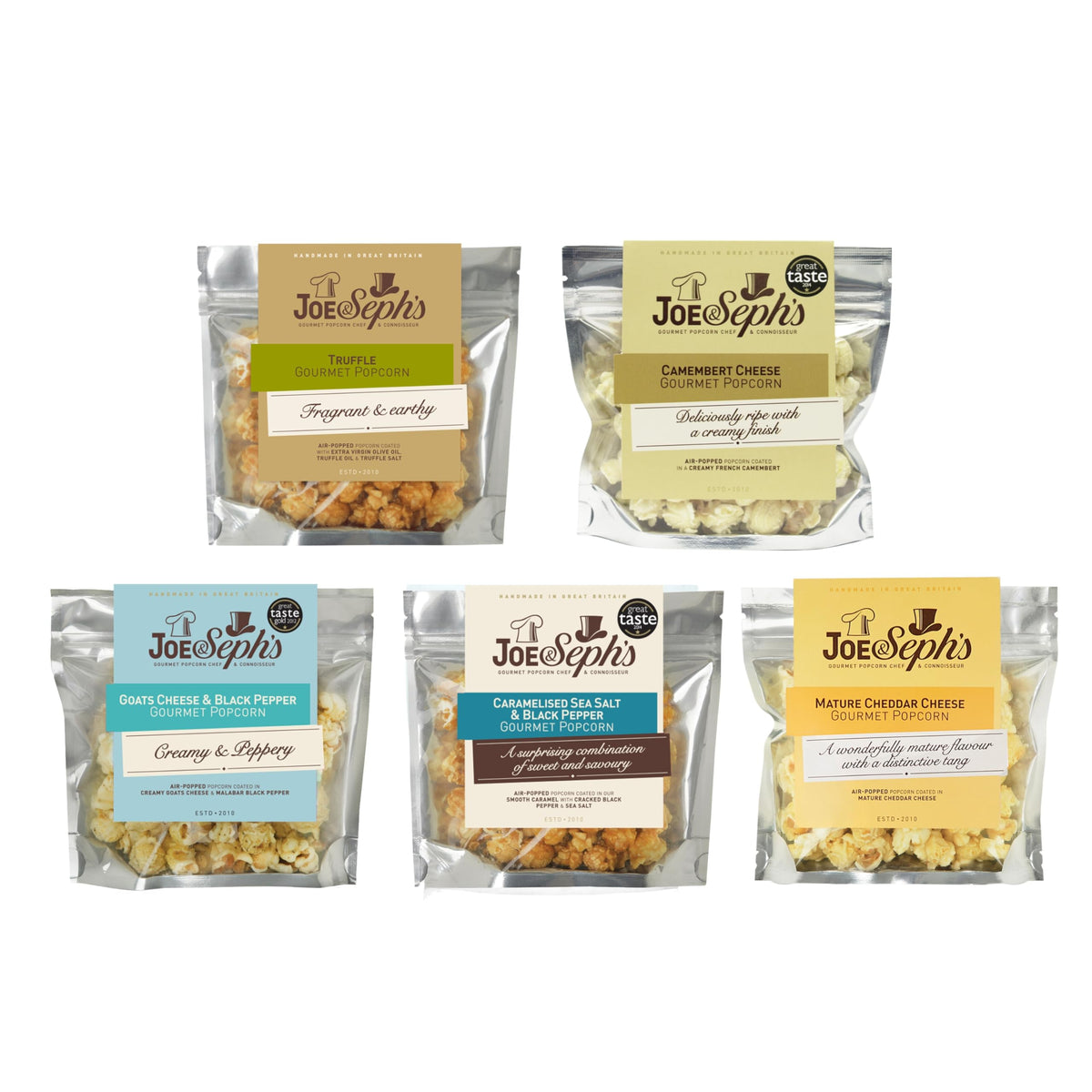Joe & Seph's Savoury Popcorn Tasting Selection - 5 Flavours | 5 x 30g Pouches | Handmade in Great Britain