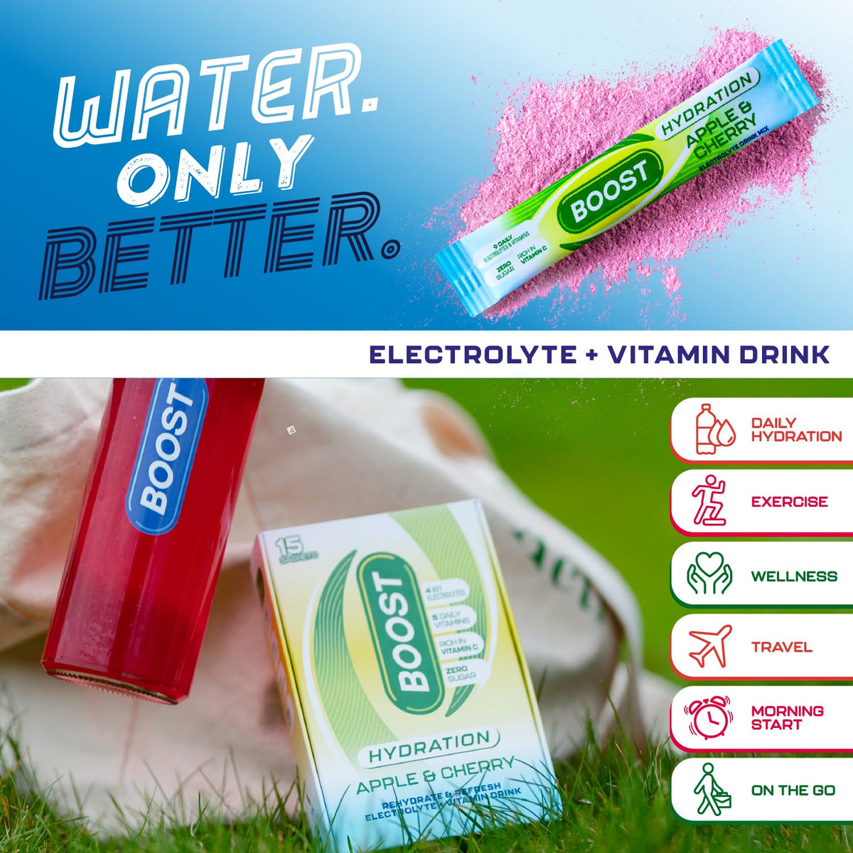 Boost Hydration Powder Apple Cherry - Zero Sugar Electrolytes | 15 x 7g Sachets 6