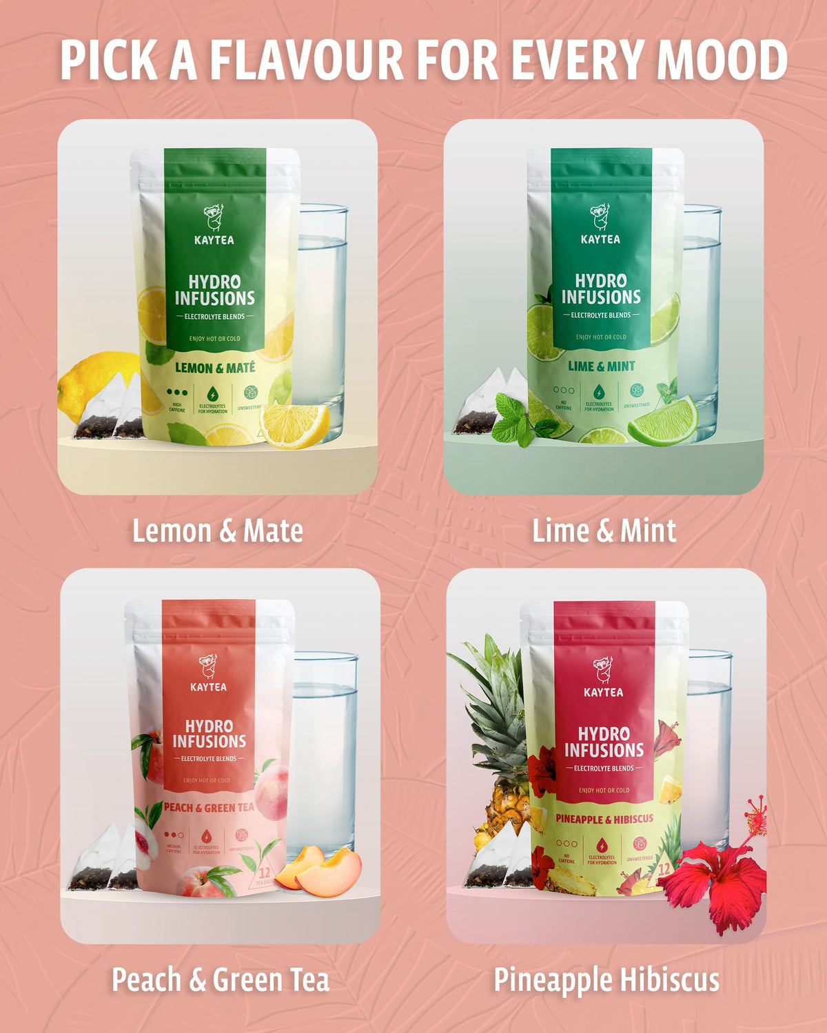 KAYTEA Pineapple & Hibiscus Herbal Fruit Tea - 12 Hydro Infusion Bags 8