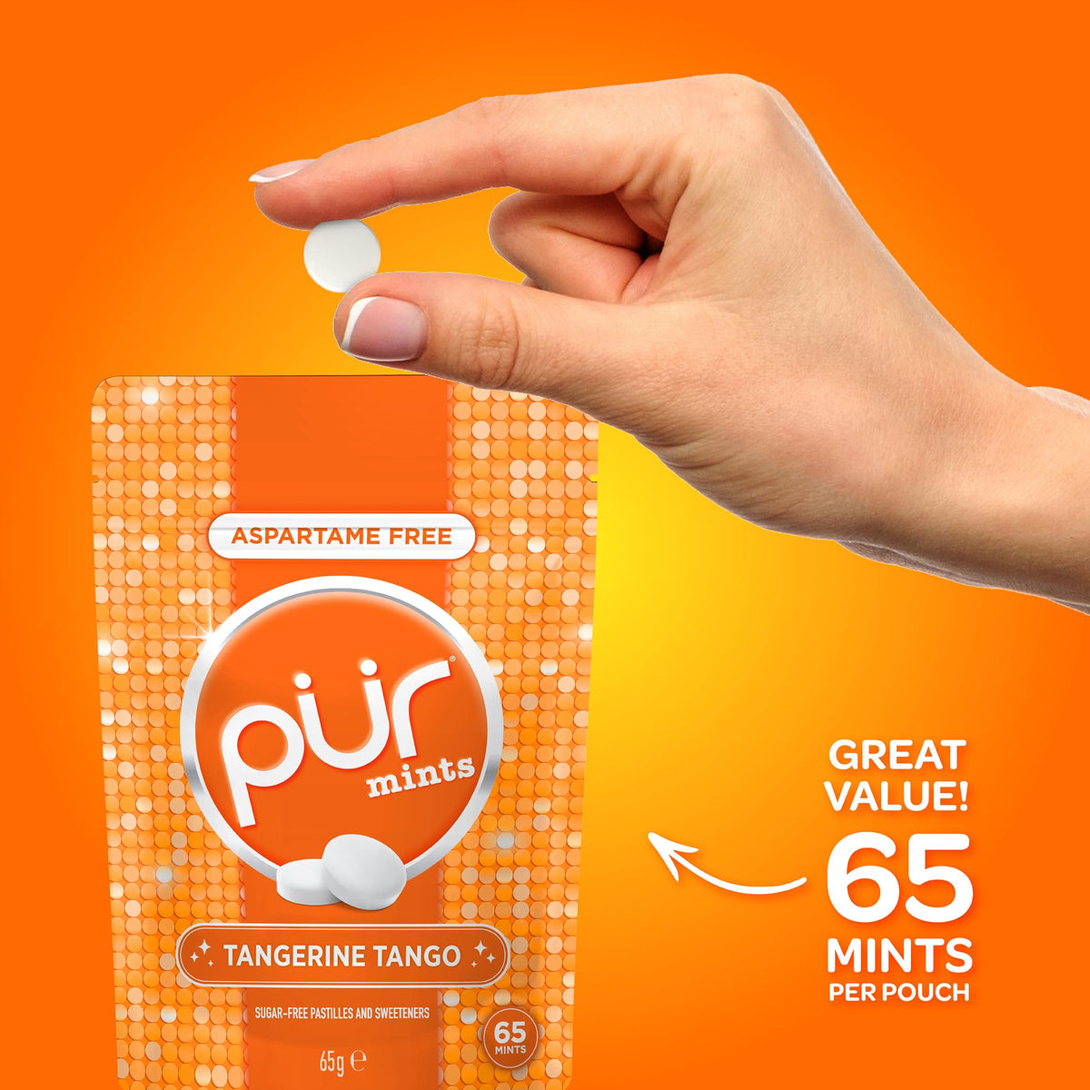 PUR Mints Tangerine Tango - Sugar Free, Aspartame Free, Xylitol Sweetened | 65 Count (Pack of 3)