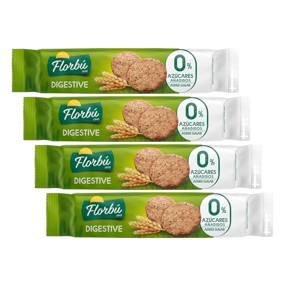 Florbú Digestive Biscuits - No Added Sugar, Wholemeal Fibre Rich Snack | 150g (Pack of 4)