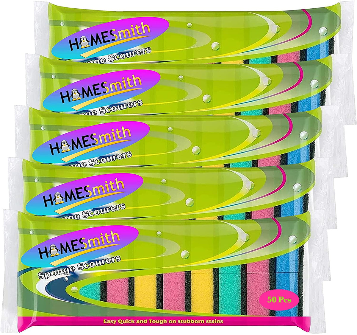 HomeSmith Colourful Sponge Scourers - Pack of 50 | Dual-Sided | Reusable
